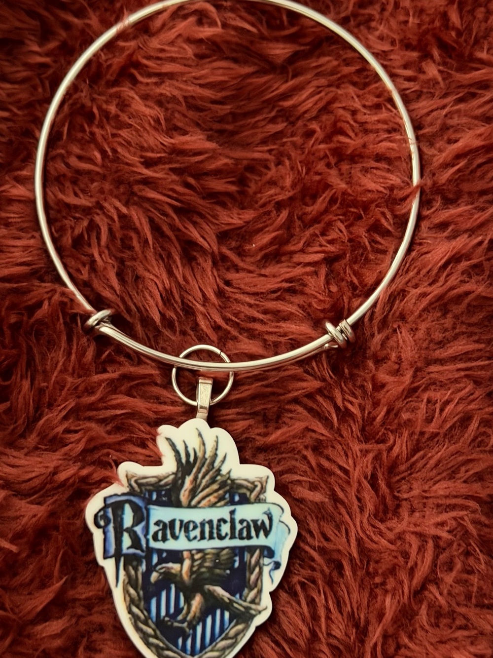 Ravenclaw Silver-Tone Charm Bangle Bracelet - Blue Accent